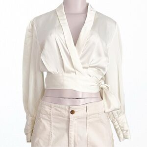 SHIRLEY Silky Wrap Sash Top SZ M Ivory